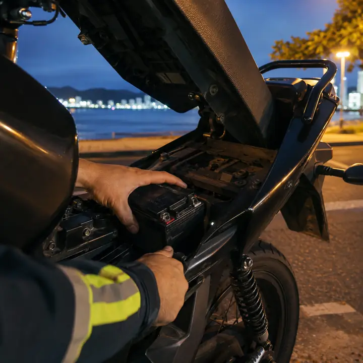 Troca de bateria em uma motocicleta